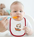 BK Kids Sevimli Denizci Tasarımlı Kırmızı Bebek Body Zıbın ve Mama Önlüğü Hediye Seti-1