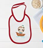 BK Kids Sevimli Denizci Tasarımlı Kırmızı Bebek Body Zıbın ve Mama Önlüğü Hediye Seti-1