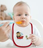 BK Kids Sevimli Kaptan Tasarımlı Kırmızı Bebek Body Zıbın ve Mama Önlüğü Hediye Seti-2