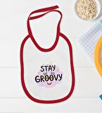 BK Kids Stay Groovy Tasarımlı Kırmızı Bebek Body Zıbın ve Mama Önlüğü Hediye Seti-1
