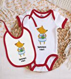 BK Kids Summer Vibes Tasarımlı Kırmızı Bebek Body Zıbın ve Mama Önlüğü Hediye Seti-1
