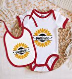BK Kids Sunshine Tasarımlı Kırmızı Bebek Body Zıbın ve Mama Önlüğü Hediye Seti-1
