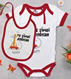 BK Kids Te Şimdi Tasarımlı Kırmızı Bebek Body Zıbın ve Mama Önlüğü Hediye Seti-1