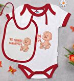 BK Kids Te Şindi Koparacam Tasarımlı Kırmızı Bebek Body Zıbın ve Mama Önlüğü Hediye Seti-1