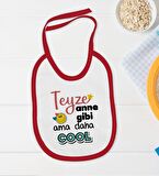 BK Kids Teyze Anne Gibi Tasarımlı Kırmızı Bebek Body Zıbın ve Mama Önlüğü Hediye Seti-1