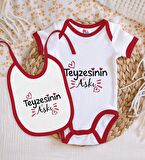 BK Kids Teyzesinin Aşkı Tasarımlı Kırmızı Bebek Body Zıbın ve Mama Önlüğü Hediye Seti-1