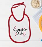 BK Kids Teyzesinin Aşkı Tasarımlı Kırmızı Bebek Body Zıbın ve Mama Önlüğü Hediye Seti-1