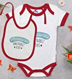 BK Kids Tükendum Tasarımlı Kırmızı Bebek Body Zıbın ve Mama Önlüğü Hediye Seti-1