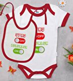 BK Kids Uyku Off Tasarımlı Kırmızı Bebek Body Zıbın ve Mama Önlüğü Hediye Seti-1