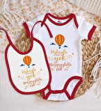 BK Kids Uykuyla Aram Yok Tasarımlı Kırmızı Bebek Body Zıbın ve Mama Önlüğü Hediye Seti-1