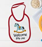 BK Kids Welcome Little One Tasarımlı Kırmızı Bebek Body Zıbın ve Mama Önlüğü Hediye Seti-1