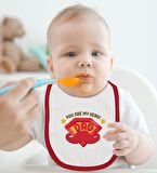 BK Kids You Are My Hero Dad Tasarımlı Kırmızı Bebek Body Zıbın ve Mama Önlüğü Hediye Seti-1