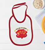 BK Kids You Are My Hero Dad Tasarımlı Kırmızı Bebek Body Zıbın ve Mama Önlüğü Hediye Seti-1