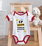 BK Kids Ep İsterim Tasarımlı Kırmızı Bebek Body Zıbın ve Mama Önlüğü Hediye Seti-1