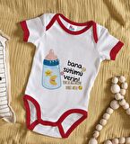 BK Kids Kişiye Özel Bana Sütümü Verin Tasarımlı Kırmızı Bebek Body Zıbın-1