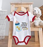 BK Kids Kişiye Özel Bana Sütümü Verin Tasarımlı Kırmızı Bebek Body Zıbın-1