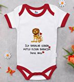 BK Kids Kişiye Özel İlk Babalar Günü Tasarımlı Kırmızı Bebek Body Zıbın-3