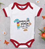 BK Kids Kişiye Özel İlk Babalar Günü Tasarımlı Kırmızı Bebek Body Zıbın-4