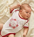 BK Kids Kişiye Özel Çiçek Tasarımlı Kırmızı Bebek Body Zıbın-2