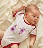 BK Kids Kişiye Özel Çiçek Tasarımlı Kırmızı Bebek Body Zıbın-3