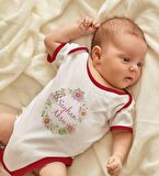 BK Kids Kişiye Özel Çiçek Tasarımlı Kırmızı Bebek Body Zıbın-4