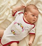 BK Kids Kişiye Özel Çiçek Tasarımlı Kırmızı Bebek Body Zıbın-9