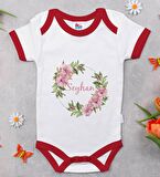 BK Kids Kişiye Özel Çiçek Tasarımlı Kırmızı Bebek Body Zıbın-17