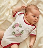 BK Kids Kişiye Özel Çiçek Tasarımlı Kırmızı Bebek Body Zıbın-17