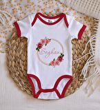 BK Kids Kişiye Özel Çiçek Tasarımlı Kırmızı Bebek Body Zıbın-18