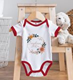 BK Kids Kişiye Özel Çiçek Tasarımlı Kırmızı Bebek Body Zıbın-20