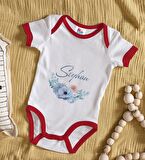 BK Kids Kişiye Özel Çiçek Tasarımlı Kırmızı Bebek Body Zıbın-24