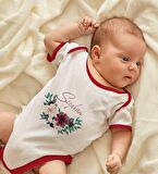 BK Kids Kişiye Özel Çiçek Tasarımlı Kırmızı Bebek Body Zıbın-25