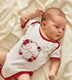 BK Kids Kişiye Özel Çiçek Tasarımlı Kırmızı Bebek Body Zıbın-27