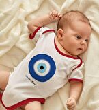 BK Kids Kişiye Özel Nazar Boncuğu Tasarımlı Kırmızı Bebek Body Zıbın-1
