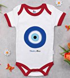 BK Kids Kişiye Özel Nazar Boncuğu Tasarımlı Kırmızı Bebek Body Zıbın-1