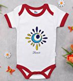 BK Kids Kişiye Özel Nazar Boncuğu Tasarımlı Kırmızı Bebek Body Zıbın-4