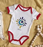 BK Kids Kişiye Özel Nazar Boncuğu Tasarımlı Kırmızı Bebek Body Zıbın-4