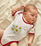 BK Kids Kişiye Özel Papatya Temalı Kırmızı Bebek Body Zıbın-12
