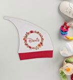 BK Kids Kişiye Özel Çiçek Tasarımlı Kırmızı Tulum Zıbın ve Kukuletalı Şapka Seti-8