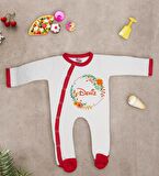 BK Kids Kişiye Özel Çiçek Tasarımlı Kırmızı Tulum Zıbın ve Kukuletalı Şapka Seti-1