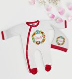 BK Kids Kişiye Özel Çiçek Tasarımlı Kırmızı Tulum Zıbın ve Kukuletalı Şapka Seti-2