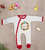 BK Kids Kişiye Özel Çiçek Tasarımlı Kırmızı Tulum Zıbın ve Kukuletalı Şapka Seti-2