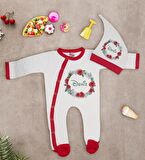 BK Kids Kişiye Özel Çiçek Tasarımlı Kırmızı Tulum Zıbın ve Kukuletalı Şapka Seti-7