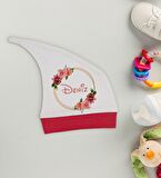 BK Kids Kişiye Özel Çiçek Tasarımlı Kırmızı Tulum Zıbın ve Kukuletalı Şapka Seti-9