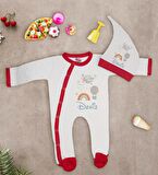 BK Kids Kişiye Özel İsimli Kırmızı Tulum Zıbın ve Kukuletalı Şapka Seti-1