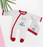 BK Kids Kişiye Özel İsimli Kırmızı Tulum Zıbın ve Kukuletalı Şapka Seti-2