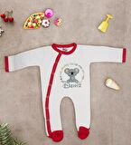 BK Kids Kişiye Özel Sevimli Koala Tasarımlı Kırmızı Tulum Zıbın ve Kukuletalı Şapka Seti-1