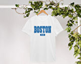BK Gift Boston Tasarımlı Kadın Beyaz T-shirt, Arkadaşa Hediye, Doğum Günü Hediyesi, Trend Tişört, Sevgili Hediyesi-1