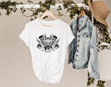 BK Gift Motorsiklet Tasarımlı Kadın Beyaz T-shirt -10, Arkadaşa Hediye, Doğum Günü Hediyesi, Sevgili Hediyesi