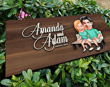 BK Gift Kişiye Özel Sevgililer Karikatürlü Kabartma Tasarım Antik Ceviz Ahşap Tabela-55, Dekoratif Tabela, Rustik Ev Dekorasyonu